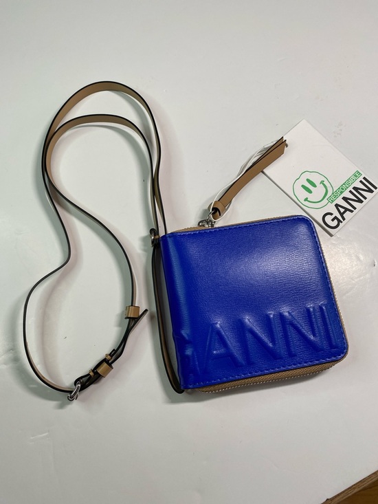 New GANNI Wallet on Strap Leather Royal Blue Zip Around Adjustable Strap - Picture 6 of 15